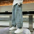 thumbnail image 3 of Cethrio Boys Relaxed Jeans, Elastic Waist Straight-leg Casual Spring Denim Pants with Pockets Light Blue Size 14, 3 of 5