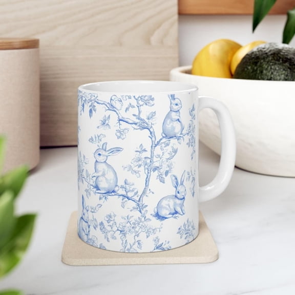 Chinoiserie Porcelain Coffee Mug Blue and White Floral Easter Dr.