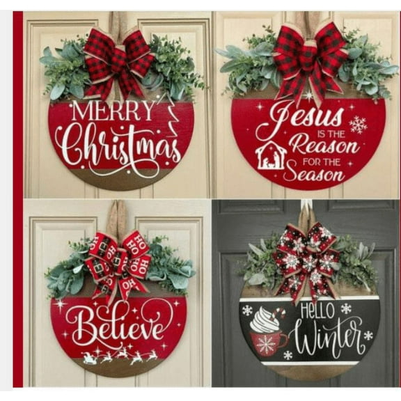 Christmas Welcome Sign For Front Door Hanging Wooden Welcome Sign Christmas Decorations Winter Decor(11.8inch)/ Christmas door decoration Christmas welcome pendant (screenshot to get the goods)