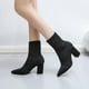 thumbnail image 3 of Zapatos Botines de mujer Botines de de otoño e invierno para mujer botas de calcetín de malla puntiaguda de tacón medio de tacón grueso cubierta transpirable y cómoda de Color sólido (Black 7.5), 3 of 7