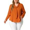 thumbnail image 1 of Camisa de chiffon de manga larga con cuello en V y lazo para mujeres de tallas grandes Agnes Orinda 4X Caramelo, 1 of 6