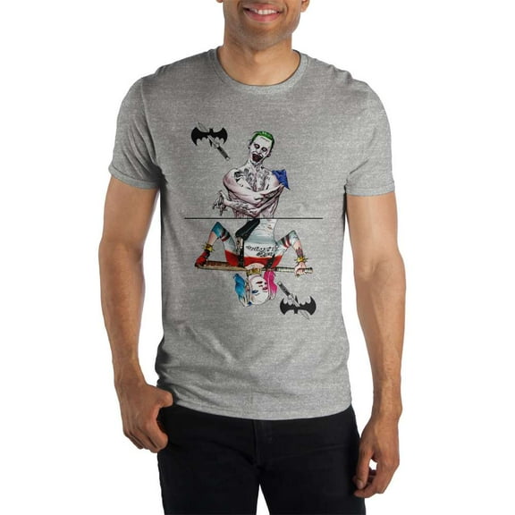 Suicide Squad Joker And Harley Quinn Men's Gray T-Shirt Tee Shirt-Small