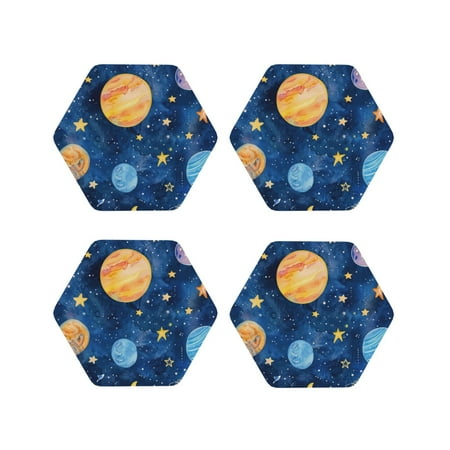

Junzan Planets And Stars1 Print Coasters for Drinks - Leather Coasters Set of 4 for Coffee Table for Housewarming/Kitchen/Bar/Decor-Hexagon