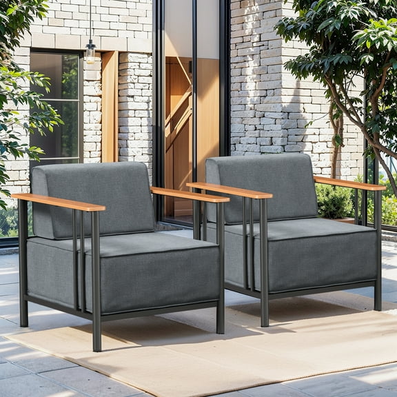 Planntonneo 2 Pieces Outdoor Furniture Set, Oversized Patio Chairs with 10-inch Thick Cushions for Balcony Porch