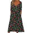 thumbnail image 1 of Vestido de vacaciones de manga larga con botones y cuello en V informal con estampado de otoño para mujer a la moda Pompotops  hdfakjf7098, 1 of 5