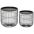 thumbnail image 2 of Set of 2 Scandinavian Style Nesting Side Tables, Black Steel Metal End Tables with Storage Basket, Stackable Round Coffee Tables for Living Room, Bedroom, and Office, 15.75in, 2 of 12