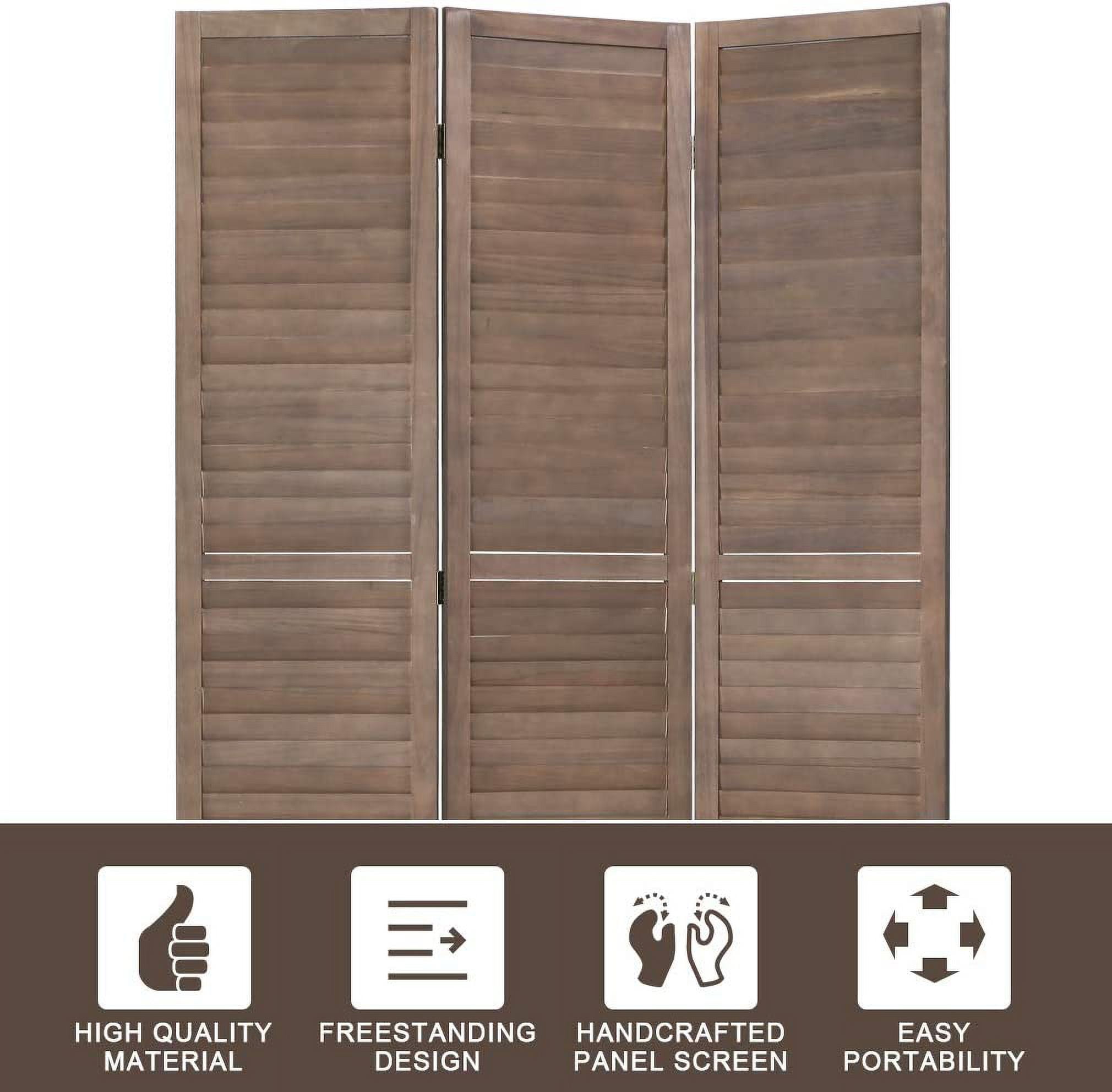 FDW 3-Panel Room Divider White Foldable Wooden Screen for Home Office Bedroom Restaurant 67.7" x 16.9"(Each Panel),Brown