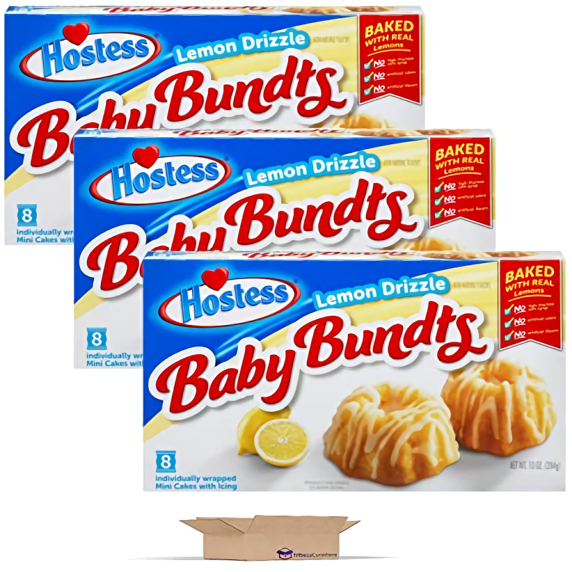 Hostess Lemon Drizzle Baby Bundt Cakes | 30 Ounce (24 Total Cakes in 3 Boxes)