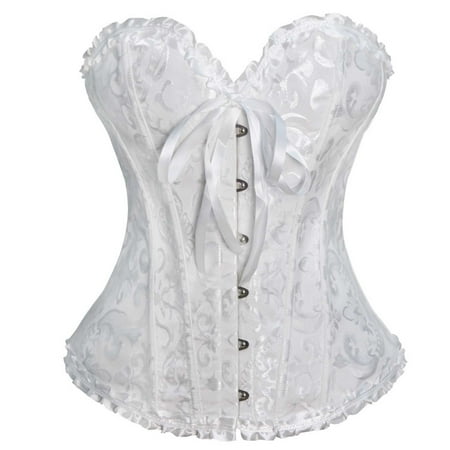 Women s Lace up Boned Overbust Corset Bustier Lingerie Bodyshaper Tops Court Corset Bride Dress Shapewear Tops Tie Back Corset S-3 White 3XL