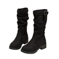 thumbnail image 2 of Kids Girls Buckle Decor Knee High Boots, Ruched Long Shaft Non Slip Low Heel Footwear, Stylish Casual Boots for Fall Winter 12.5 Little Kids, 2 of 7