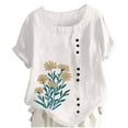 thumbnail image 2 of Mifsaly Summer Tops for Women Short Sleeve Linen Shirt Floral Print Lightweight Blouse Dressy Casual Button Down Tshirt XL, 2 of 5