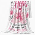 thumbnail image 2 of Breast Cancer Awareness Hope Ribbon Wrapped Pink Scarf, Cozy Friendship Quote Scene, Warm Flannel Blanket for Living Room and Reading Nook, Art Lovers Friendship Gift, Artistic Home Decor, 2 of 9