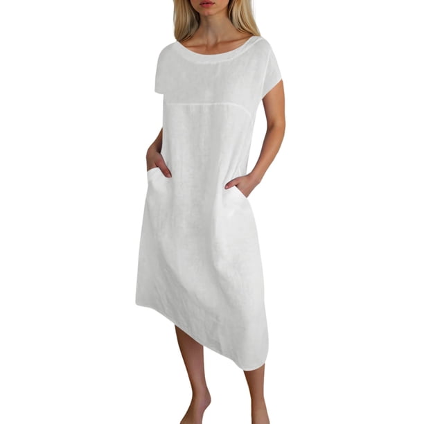 Vestido largo informal de verano para mujer - Cuello redondo con bolsillos para viajar
