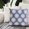 thumbnail image 3 of Ox Bay 20" x 20" Hand-Woven Blue/ White Floral/Botanical Organic Cotton Pillow Cover, 3 of 10