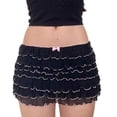 thumbnail image 2 of TIMIFIS Women's Ruffle Layered Lace Trim Shorts Solid Color Elastic Waist Sweet Multi Layer Cake Stacking Skirt Pants, 2 of 4
