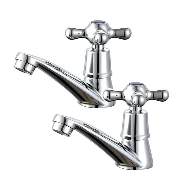 2Pcs Lavabo Single Hole Cross Bibcock Alloy Water Faucet Basin Faucet Washbasin Basin Faucet(Blue Drop Model)