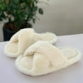 thumbnail image 2 of ZELAND Unisex Fluffy Criss-Cross Plush Slippers - Open-Toe Anti-Slip House Slides for Men & Women, 2 of 10