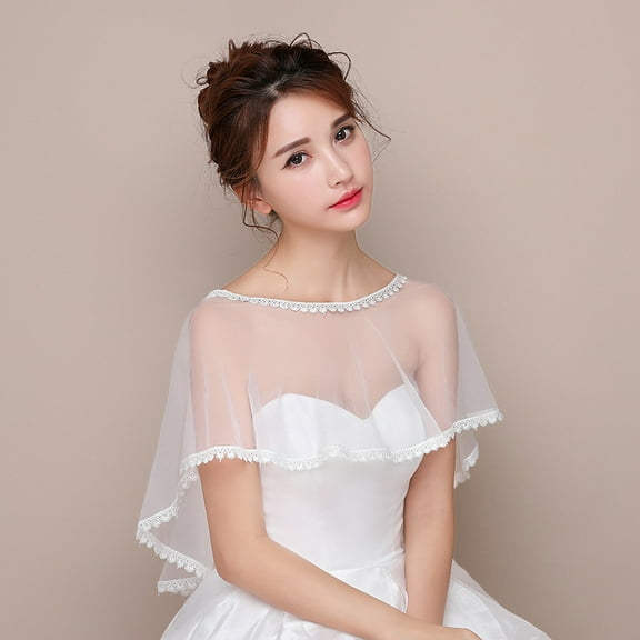 Dalrosia Women Lace Shawl Wrap for Bride with Embroidered Lace Tulle Wedding dress cover up