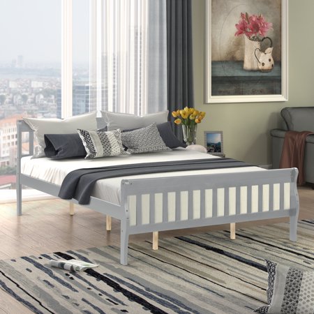 Holaki Sleigh Queen Size Bed Frame with Headboard and Wood Slat Support  Wood Bed Platform Frame for Kids &Teens & Adults  Gray