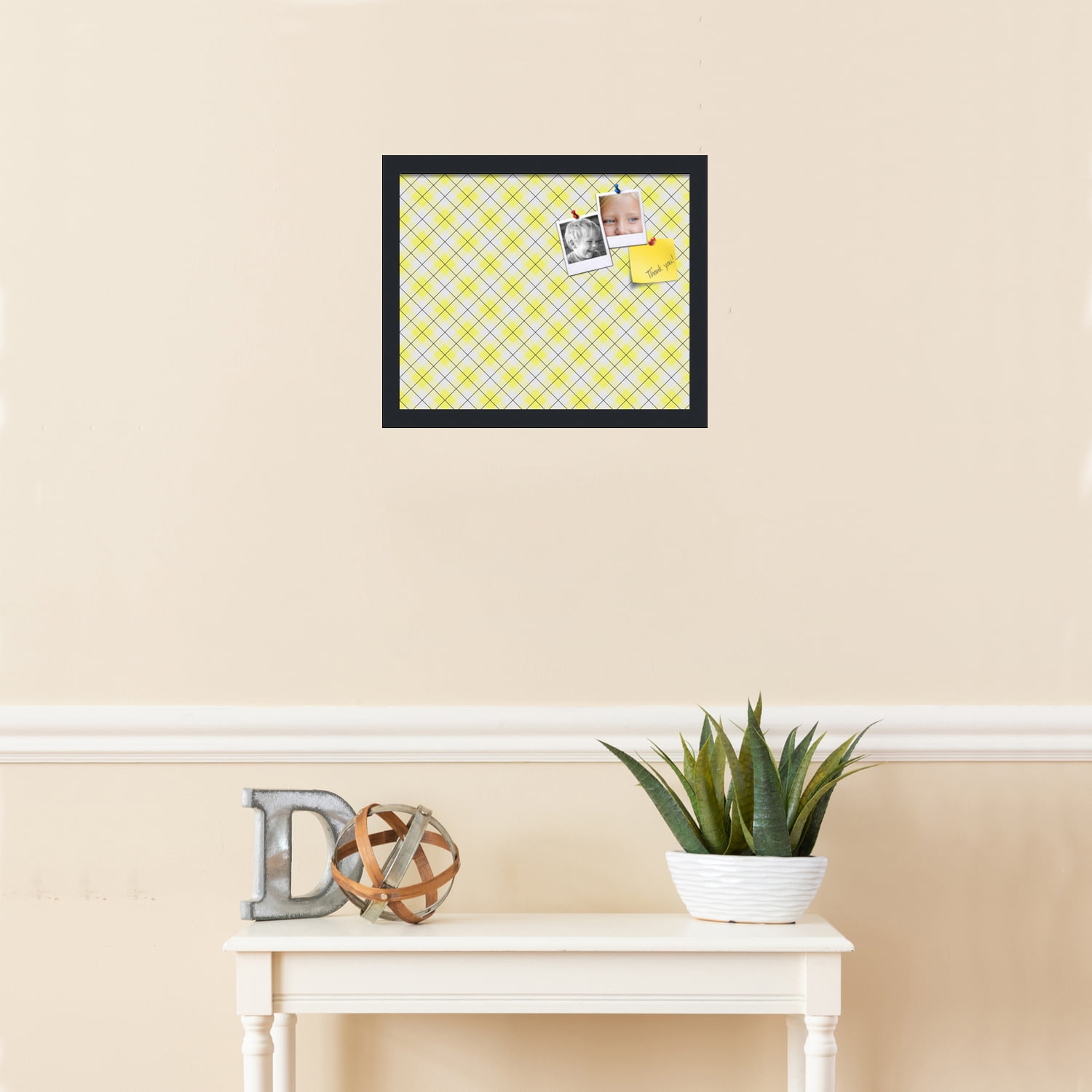 PinPix ArtToFrames 14x11 Custom Cork Bulletin Board Argyle Bright Yellow   Poster Board Has a Fabric Style Canvas Finish, Framed in Satin Black (PinPix-647)