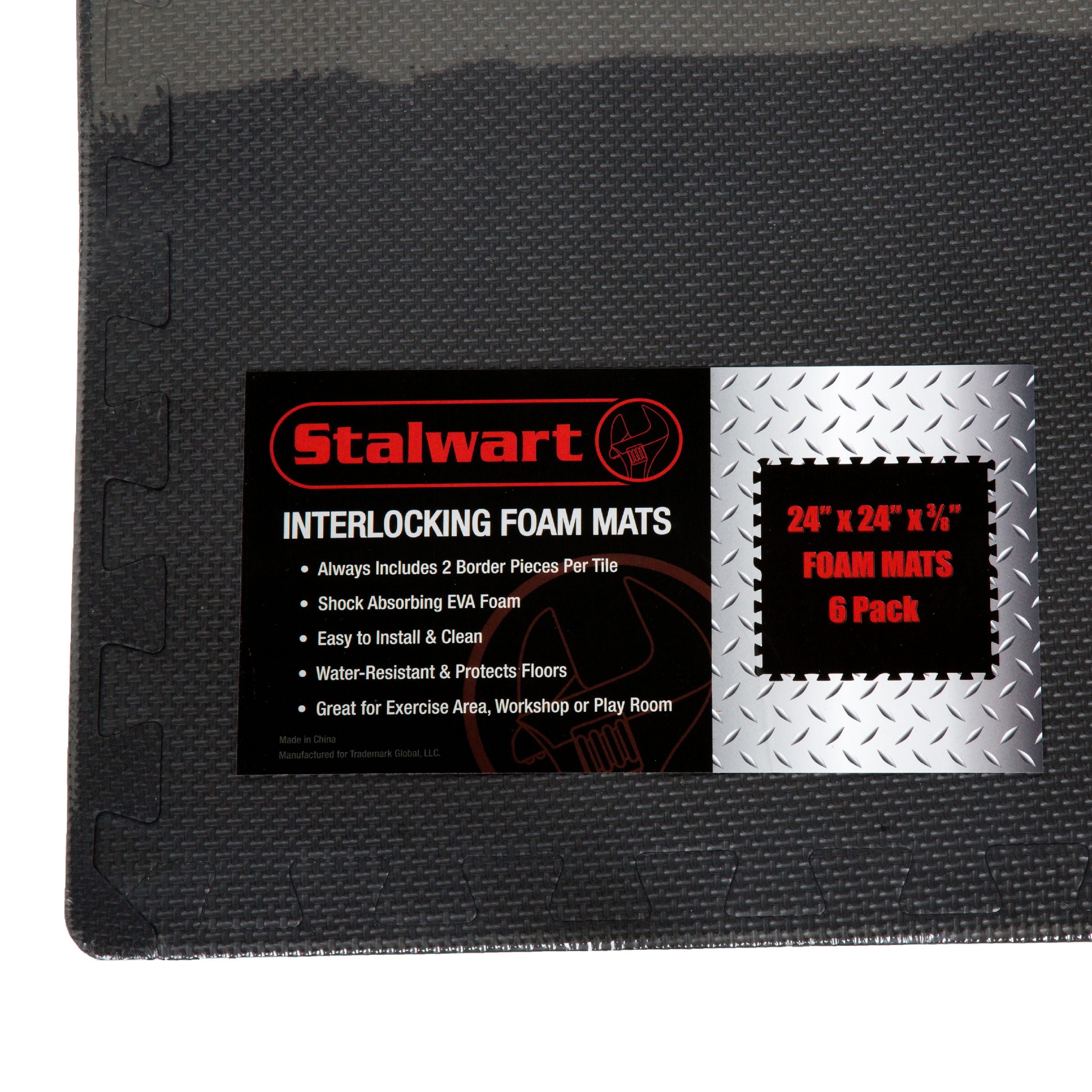 Stalwart Black 24 in. x 24 in. x 0.375 in. Interlocking EVA Foam