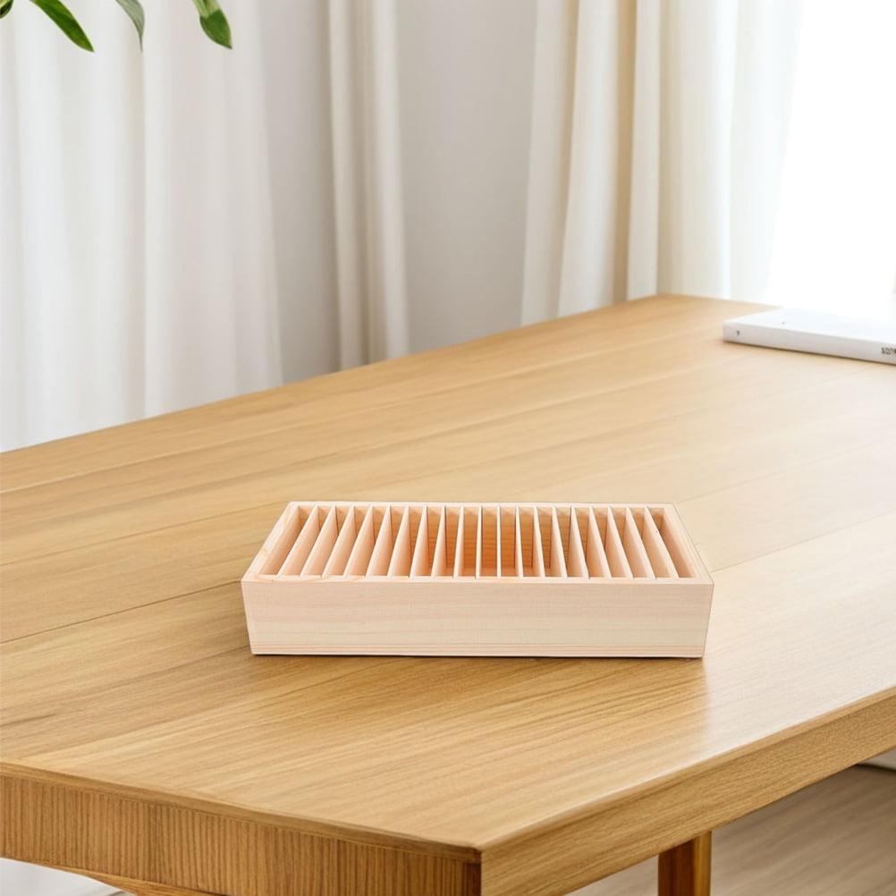 Worgeous 2pcs Wooden Index Card Box Multi-Compartment Greeting Cards Box Detachable Wood Jewelry Organizer For Office Business Cards Desktop Storage