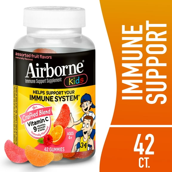 Airborne Kids 500mg Vitamin C Immune Support Gummies, Multivitamin Supplement, Assorted Fruit Flavor, 42 ct