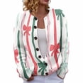 thumbnail image 2 of Plus Size Women's Christmas Santa & Tree Embroidered Cardigan Long Sleeve Round Neck Button Down Knit Sweater For Holiday Season, 2 of 6