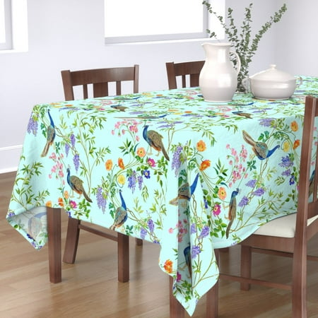 

Cotton Sateen Tablecloth 90 Square - Peacock Chinoiserie Teal Spring Floral Bamboo Nature Exotic Bird Animal Watercolor Retro Print Custom Table Linens by Spoonflower