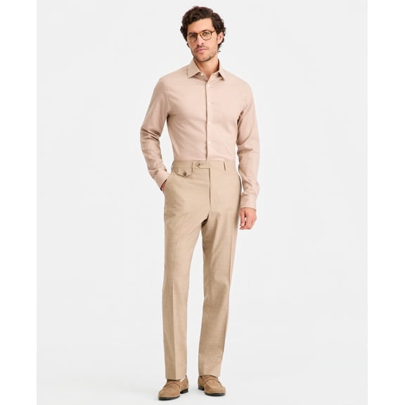 Tayion Mens Classic fit Dress Pants 42 / 30 Light Tan Beige Solid