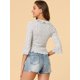 thumbnail image 5 of Blusa de punto con volantes y cuello en V profundo Allegra K floral para mujer blanco L, 5 of 6