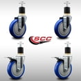 thumbnail image 2 of 5 Inch SS Blue Poly Swivel 1-7/8 Inch Expanding Stem Caster Set 2 Brakes, 2 of 2