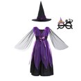 thumbnail image 1 of Disfraz de bruja morada para Halloween, disfraz de niña para fiesta de carnaval, disfraz de Purim para niña, con sombrero y escoba, 1 of 5