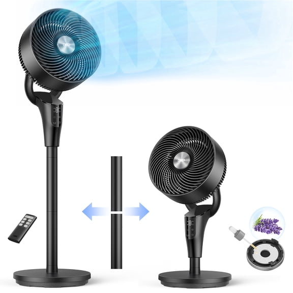 DREO Pedestal Fans for Home, 20dB Ultra Quiet, 2-in-1 Table Floor Fan, 29.2 ft/s Hyperfast Airflow, 90° Oscillation 105° Tilt Standing Fan, 3 Modes 8 Speeds with Remote, 8H Timer, Aroma Pad, 2026 New