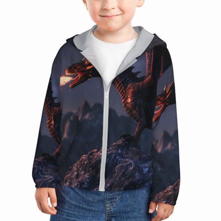 

Goofa Fire Breathing Dragon Twilight Printed Kids Zip-Up Hoodie Girls Boys UPF50+ Sun Protection Jacket Hooded Cooling Shirt-2 Years