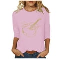 thumbnail image 2 of WJHWSX Womens Fall Tops,3/4 Length Sleeve Womens Tops,Comfort Fit,Crew Neck,Printed,Pink,XL, 2 of 5