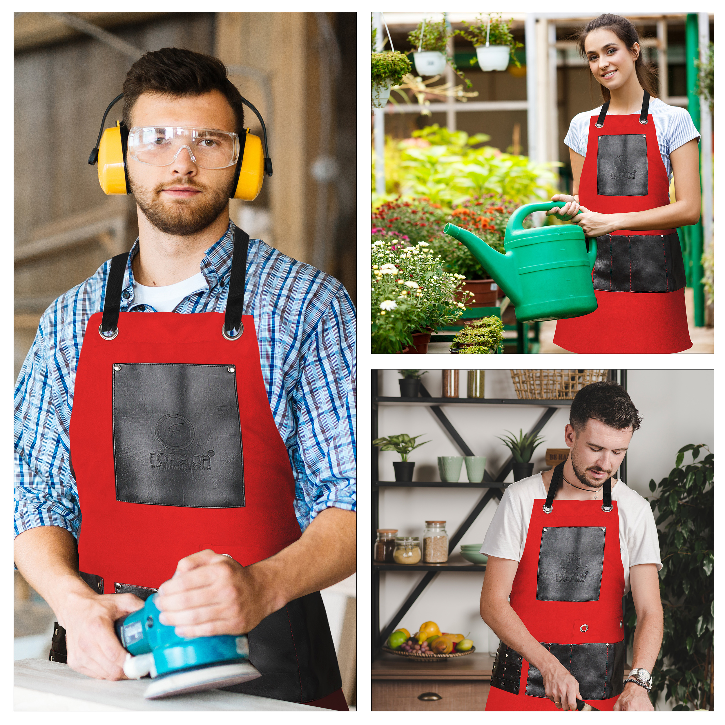 Forgica Red Adjustable Work Apron with Pockets for Men and Women | Professional Cotton Apron, Ideal for Barbers, Hairstylists, Smiths, and Grilling