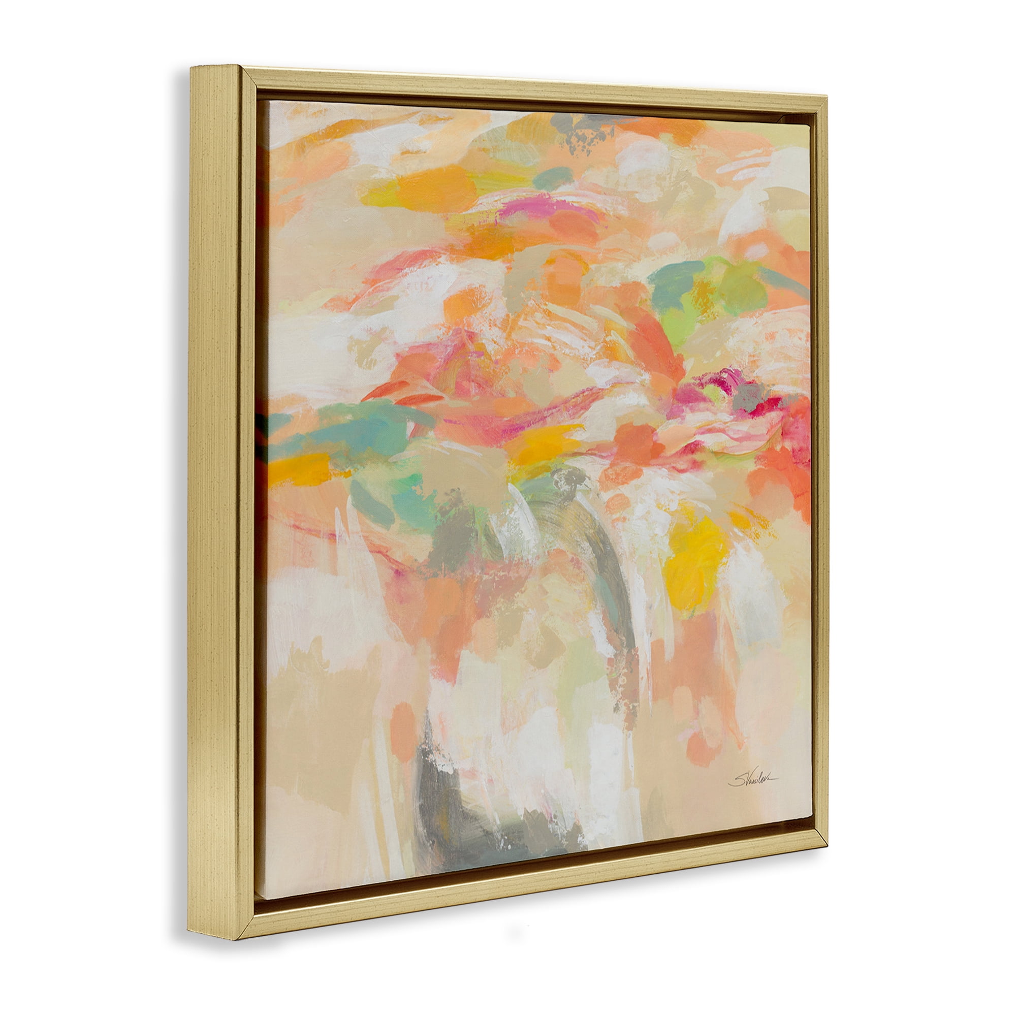 Stupell Industries Summer Solstice Abstraction Abstract Painting Gold Floater Framed Canvas Art Print Wall Art, 25 x 25