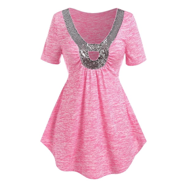 Camiseta de Espacio Teñido con Lentejuelas en Talla Extra Rosegal Camisetas tallas grandes