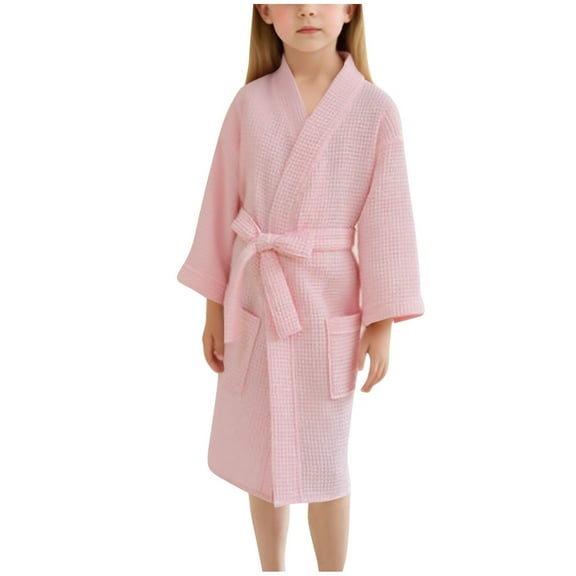 Cethrio Girls Sleepwear Robes, Thermal Comfy Long Sleeve Casual Girls' Bathrobes Pink Size 12-13 T