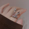 thumbnail image 6 of rygai Finger Ring Adjustable Exquisite Rhinestones Pink Heart Lovely Rabbit Ear Women Finger Ring Valentine's Day Gift,Pink, 6 of 7