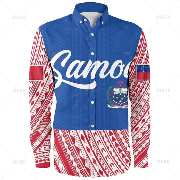 Camisas de manga larga con estampado 3D del emblema de Samoa Americana, estilo vintage, de tamaño pequeño, para hombre y mujer, con solapa gráfica y estampado étnico de Samoa
