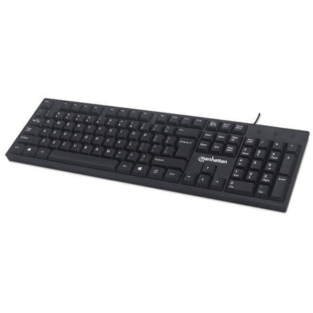Manhattan Wired Computer Keyboard – Basic USB Keyboard with 4.5ft USB-A Cable, 104-keys, Foldable Stands, Black, Compatible for Windows, PC, Laptop