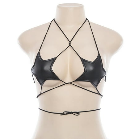 

Whigetiy Womens Sexy Glitter Reflective Five-Pointed Star Bra Strappy Bandage Halter Top