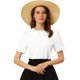 thumbnail image 1 of Blusa con cuello Peter Pan Allegra K Floral Jacquard Puff Manga corta Kawaii Top blanco S, 1 of 6