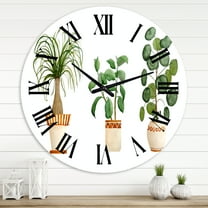 Designart 'Trio Of House Plants Ponytail Palm And Ficus' Traditional Wall Clock