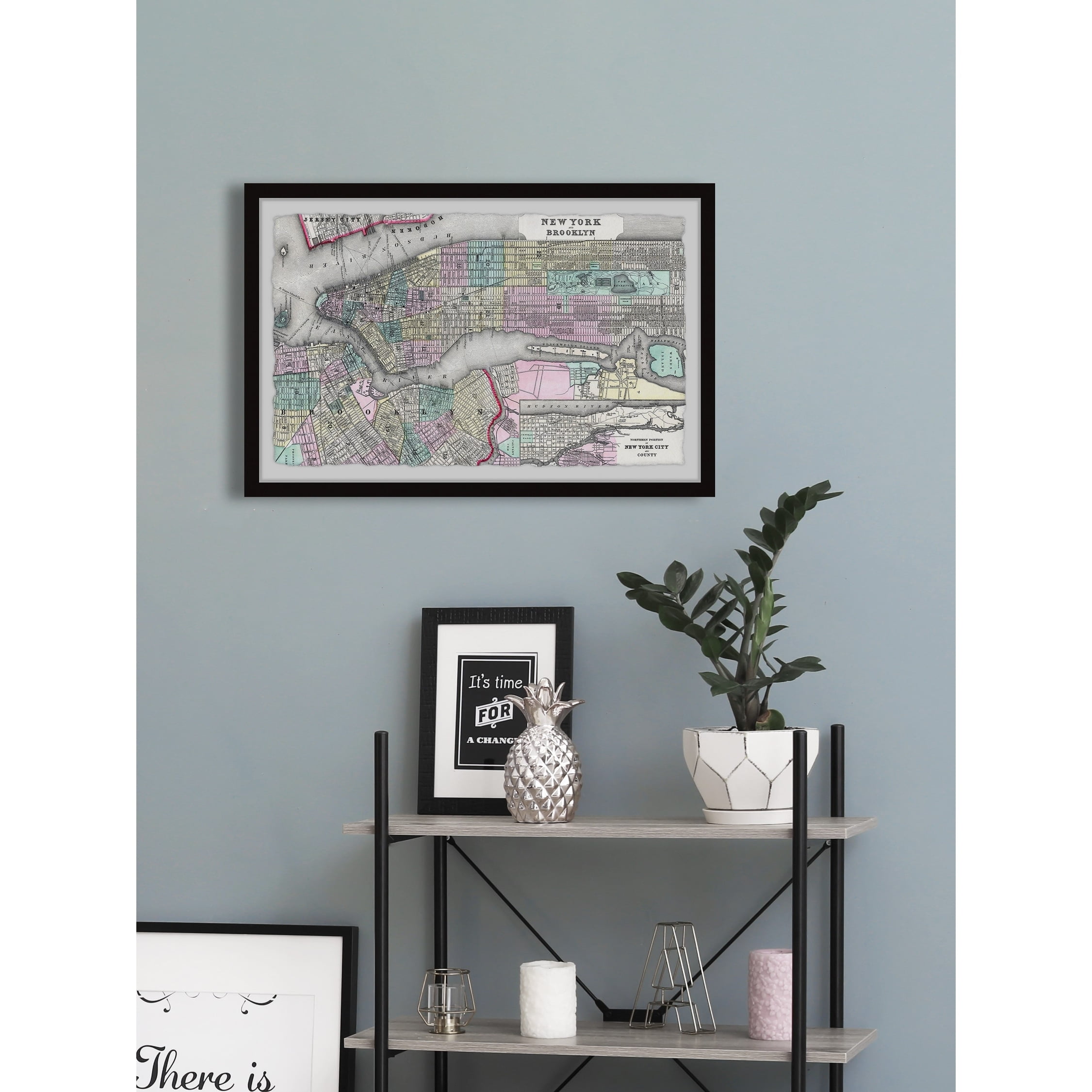 Marmont Hill Colored Brooklyn Map Framed Wall Art, 30" x 45"