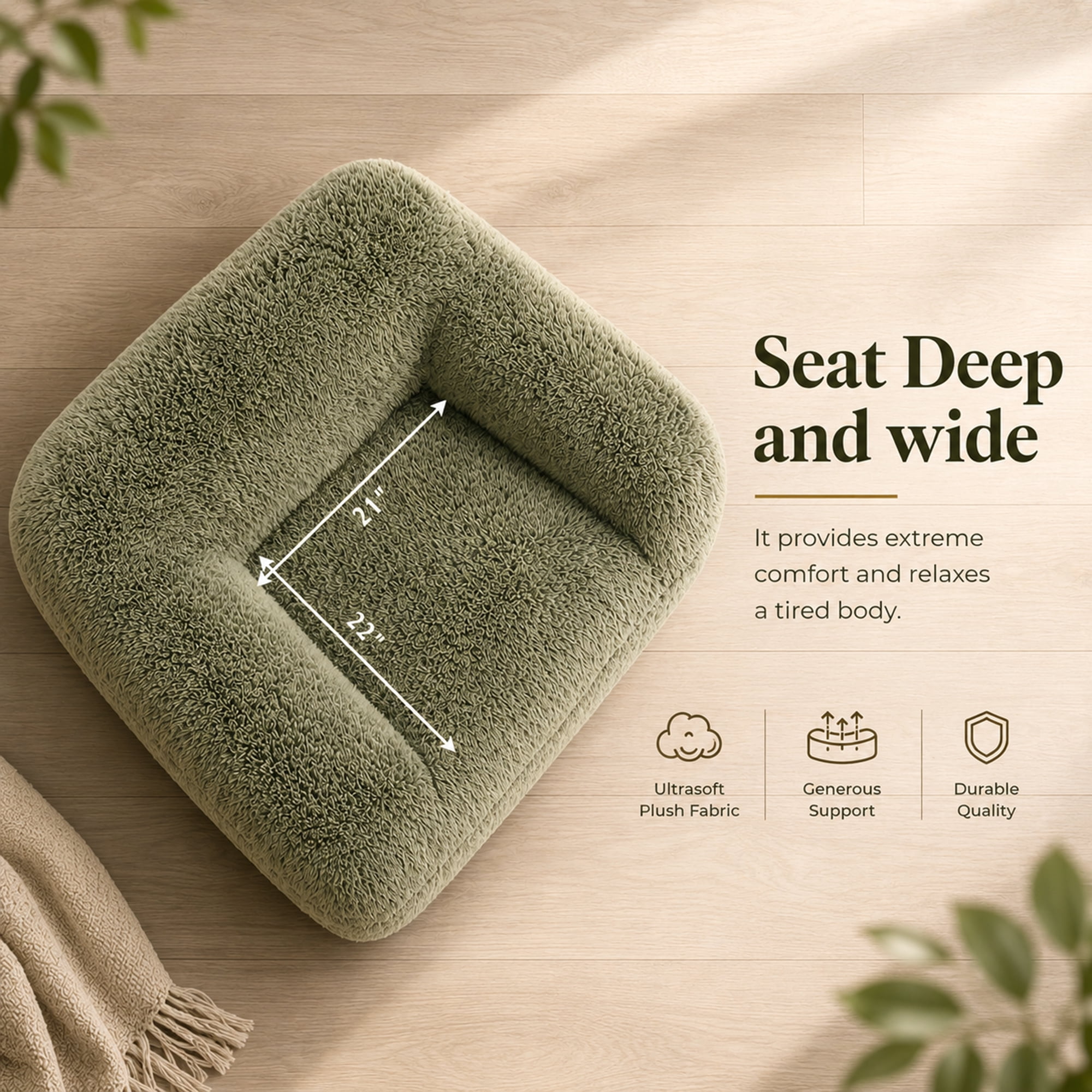 Aenkyo 40.6 Inch Faux Fur Single Sofa Chair, Comfy Lounge Chair in a Box, Green