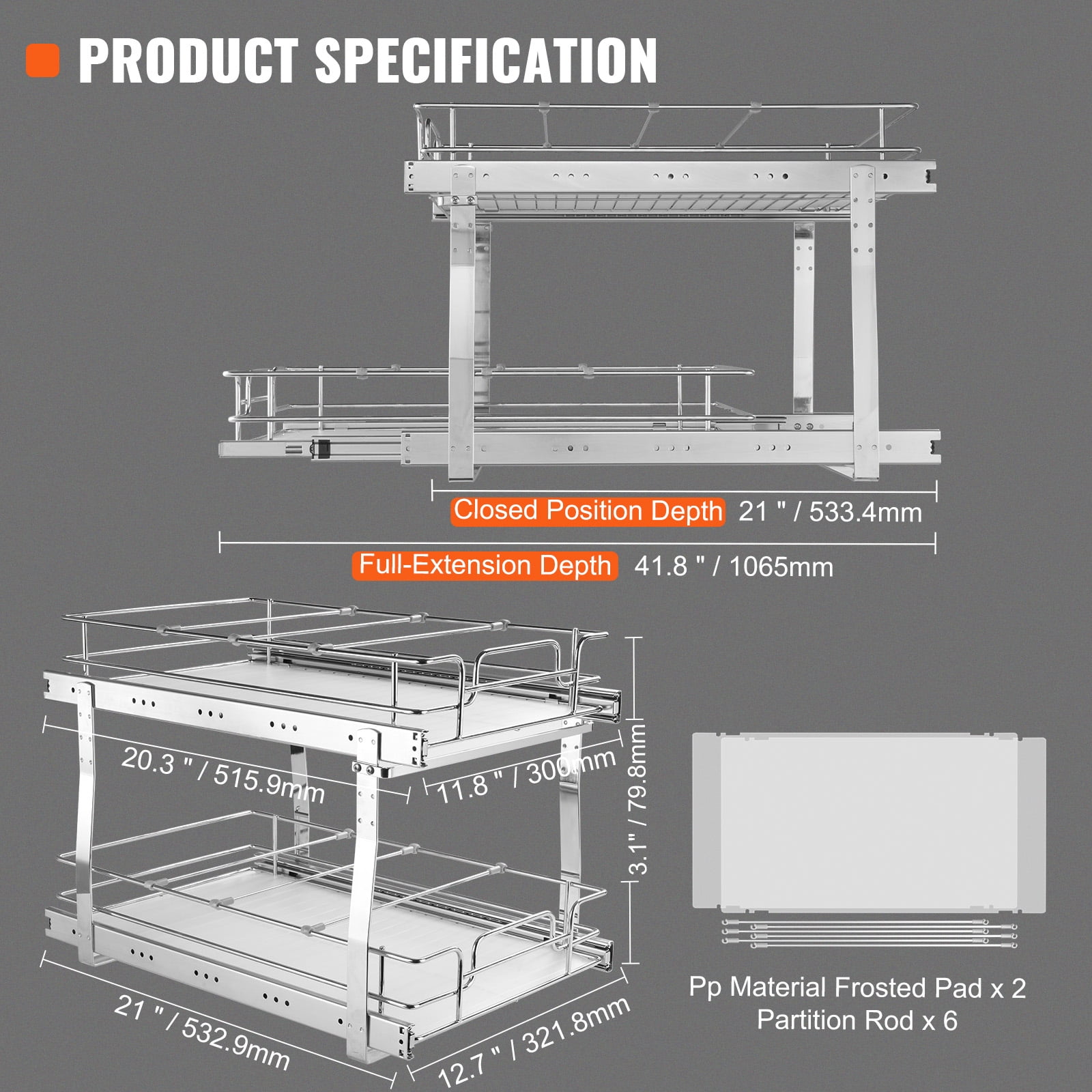 VEVOR 2-Tier Pull Out Cabinet Organizer, Slide Out Pantry Shelves for Kitchen Bathroom