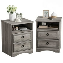 Furpezoo Nightstand Set of 2, Bedroom Bedside Table with 2 Drawers, Compartment ,Gray
